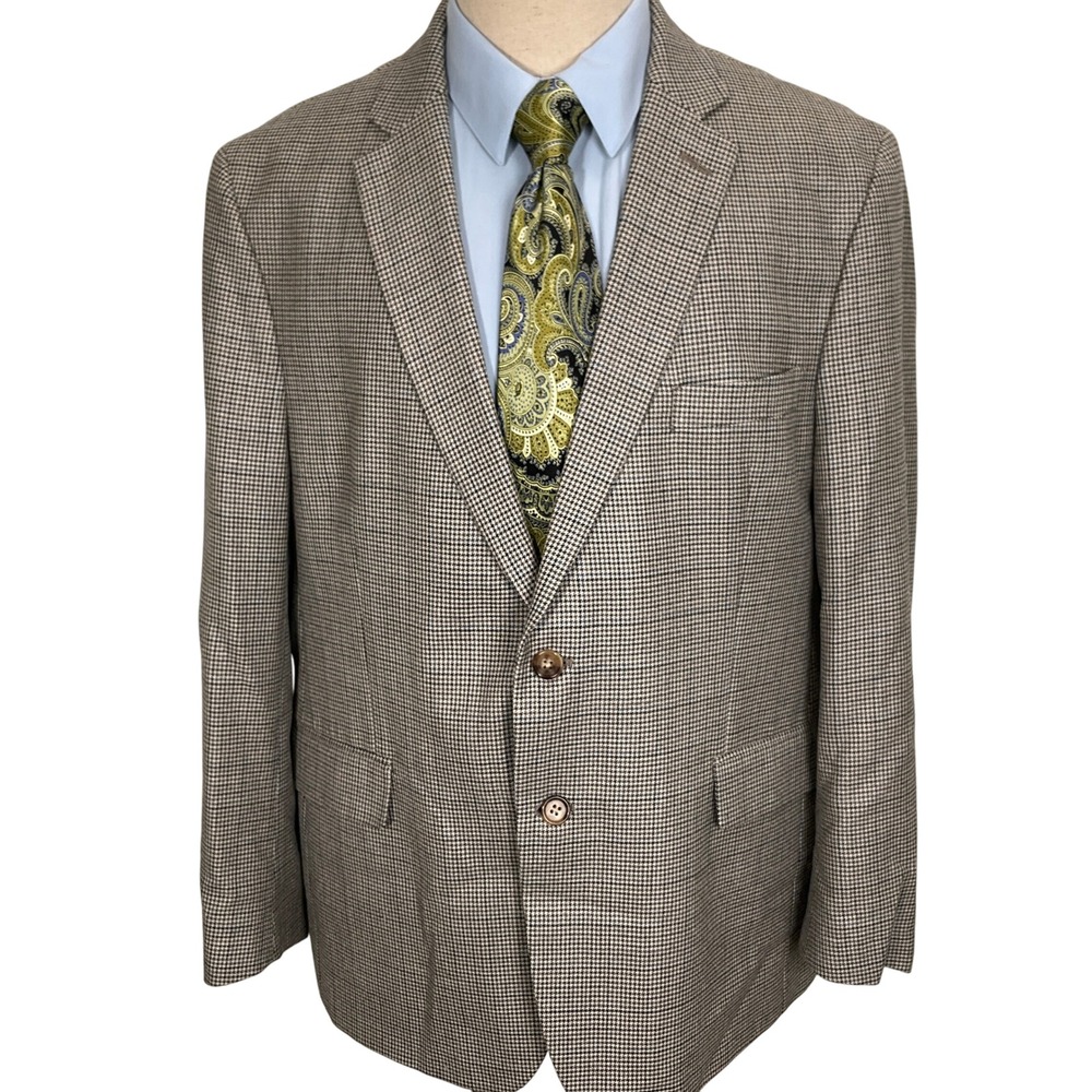 RALPH Ralph Lauren Blazer Mens 44S‎ Gray Blue Houndstooth Silk Wool Jacket